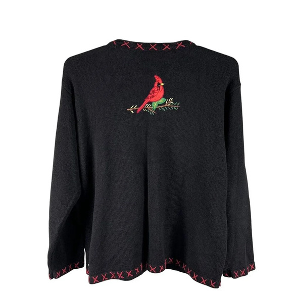 VTG In Resource Woman 2XL Black Cardinal Pinecone Embroidered Cardigan Sweater - Picture 2 of 16